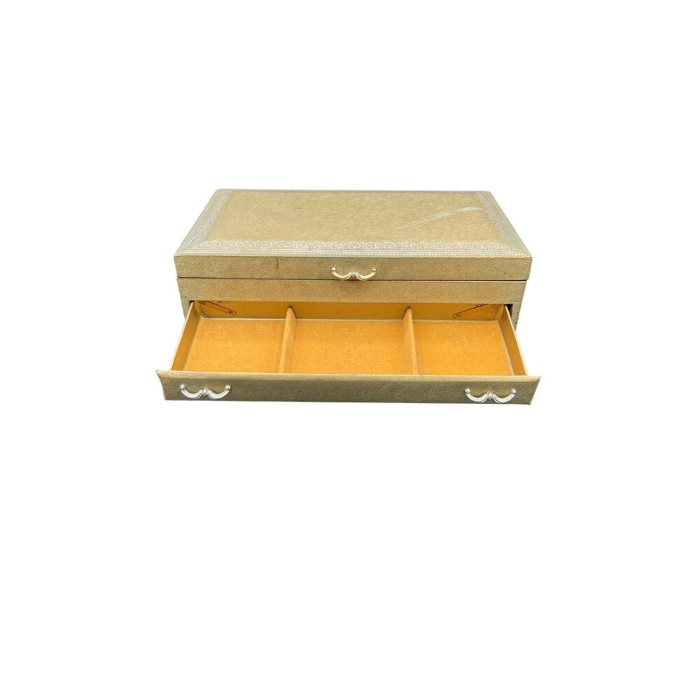 ✨ Vintage Gold Brocade Jewelry Box Mirror 3 Drawer Ring Organizer Vanity Storage - Picture 12 of 16